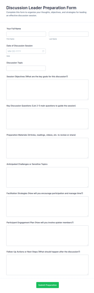 Discussion Leader Preparation Form Template
