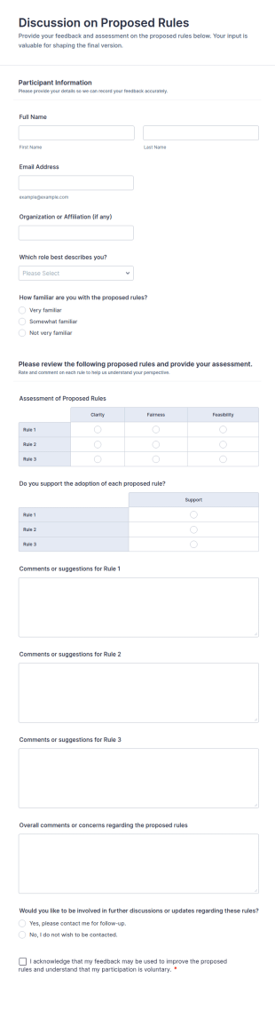 Discussion On Proposed Rules Form Template