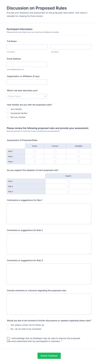 Discussion On Proposed Rules Form Template