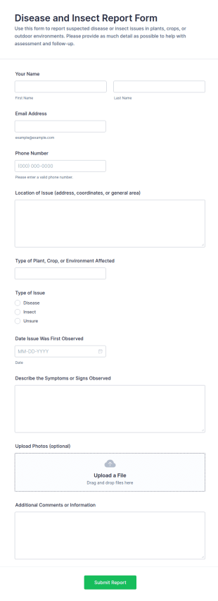 Disease And Insect Report Form Template