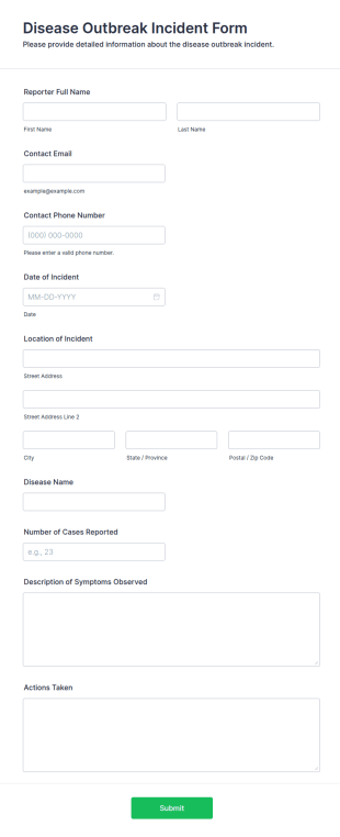 Disease Outbreak Incident Form Template