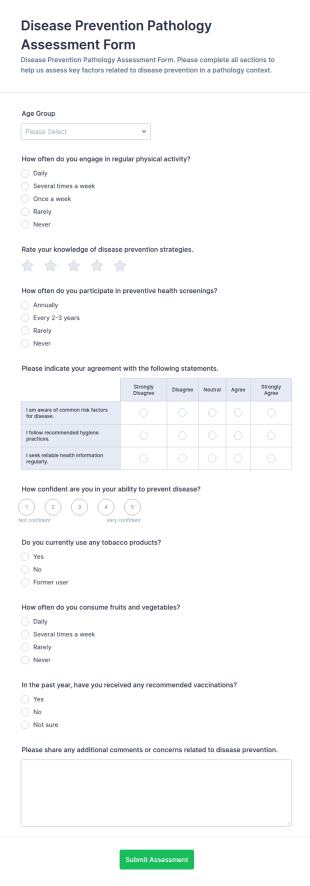 Disease Prevention Pathology Assessment Form Template