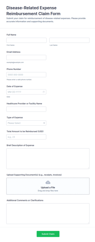 Disease Related Expense Reimbursement Claim Form Template