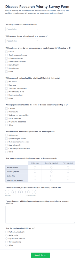 Disease Research Priority Survey Form Template