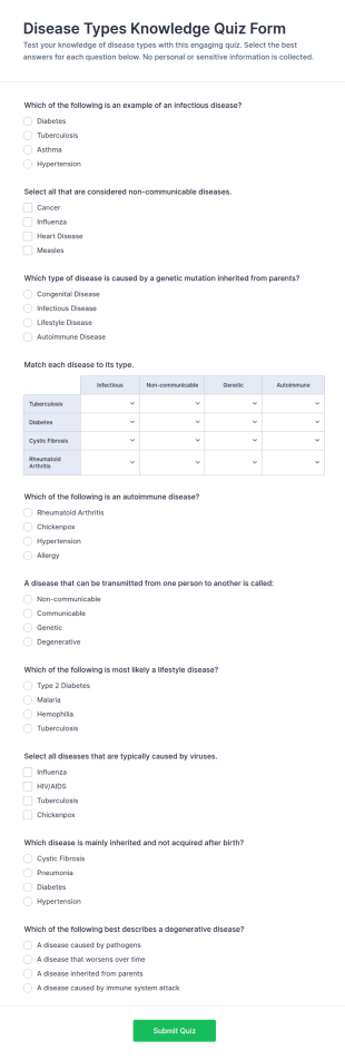 Disease Types Knowledge Quiz Form Template