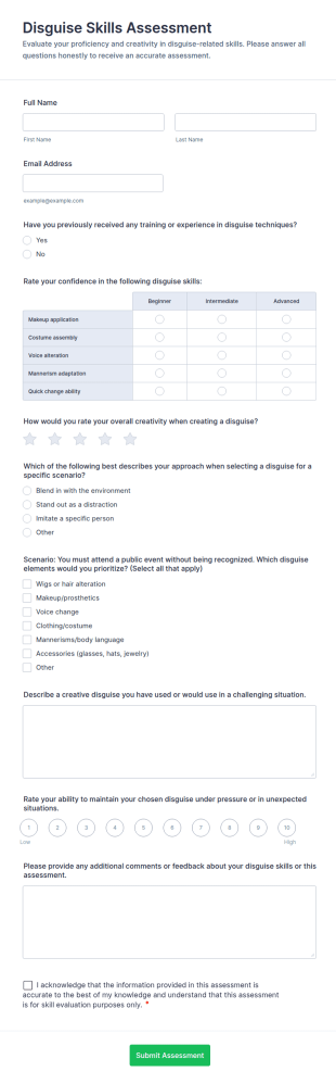 Disguise Skills Assessment Form Template