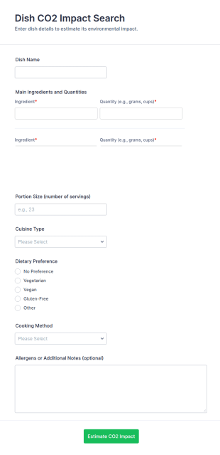 Dish CO2 Impact Search Form Template