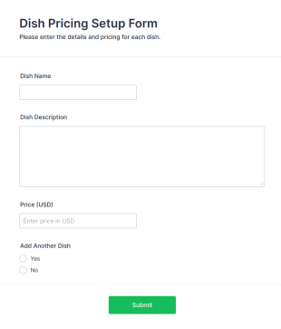 Dish Pricing Setup Form Template