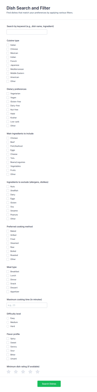 Dish Search And Filter Form Template