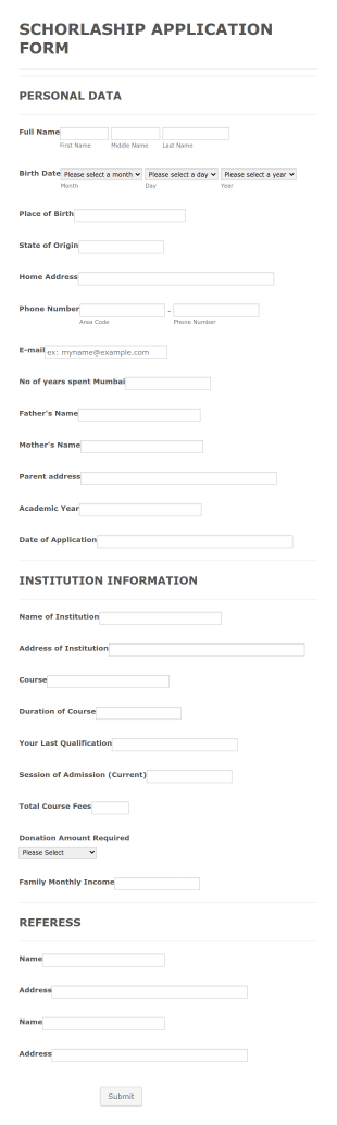 DISHA Educational Grant Application Form Template