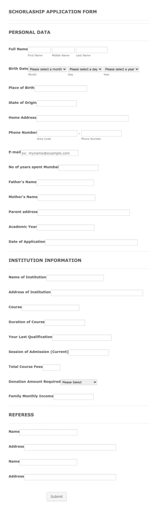 DISHA Educational Grant Application Form Template