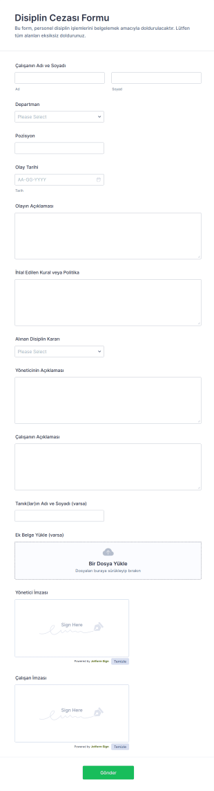 Disiplin Cezası Form Şablonu