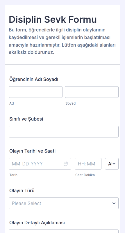 Disiplin Sevk Formu