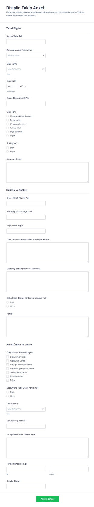 Disiplin Takip Anketi Form Şablonu