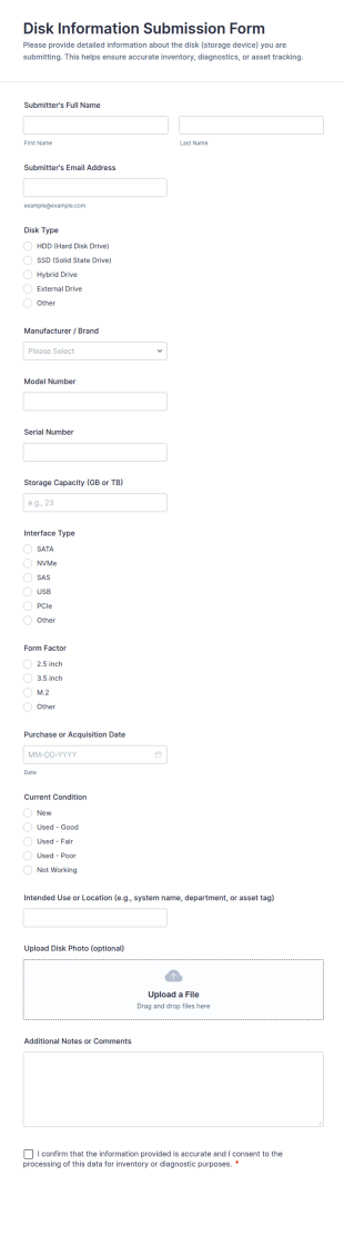 Disk Information Submission Form Template