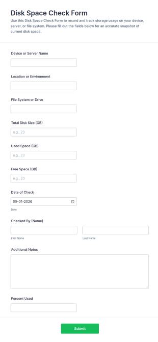 Disk Space Check Form Template