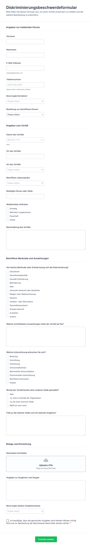 Diskriminierungsbeschwerdeformular