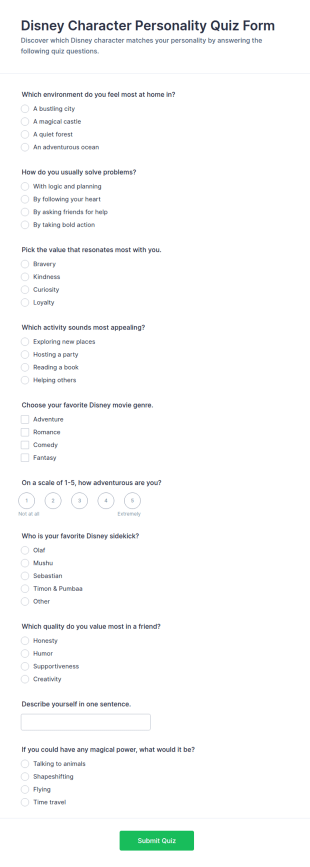 Disney Character Personality Quiz Form Template