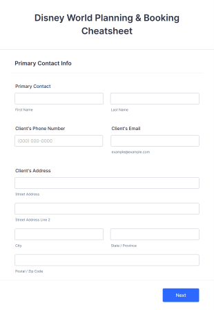 Disney World Planning And Booking Cheatsheet Form Template