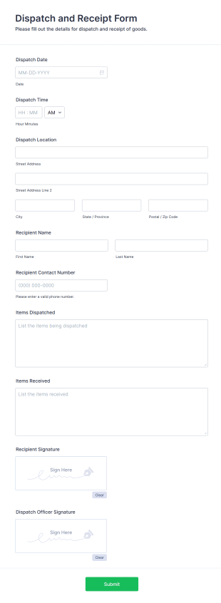 Dispatch And Receipt Form Template