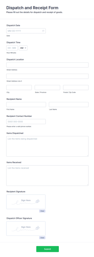 Dispatch And Receipt Form Template