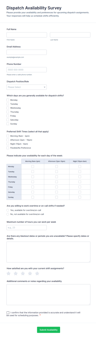 Dispatch Availability Survey Form Template