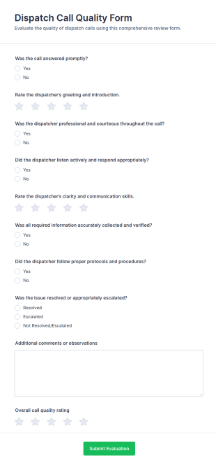 Dispatch Call Quality Form Template