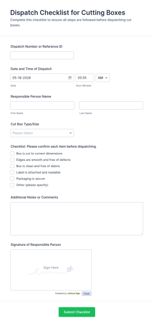 Dispatch Checklist For Cutting Boxes Form Template
