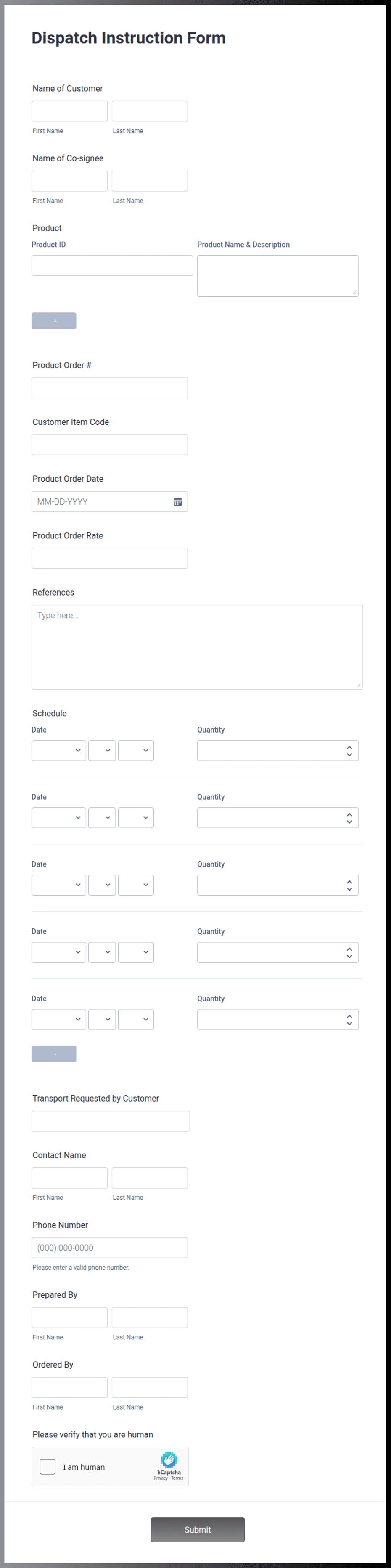 Dispatch Form Template