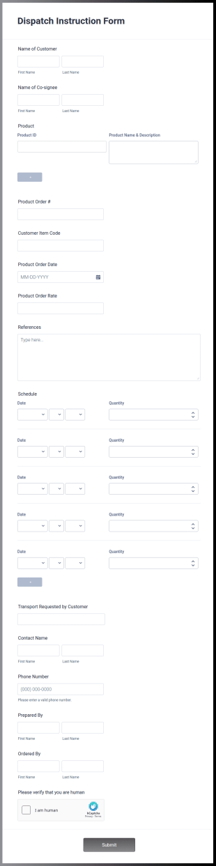 Dispatch Instruction Form Template