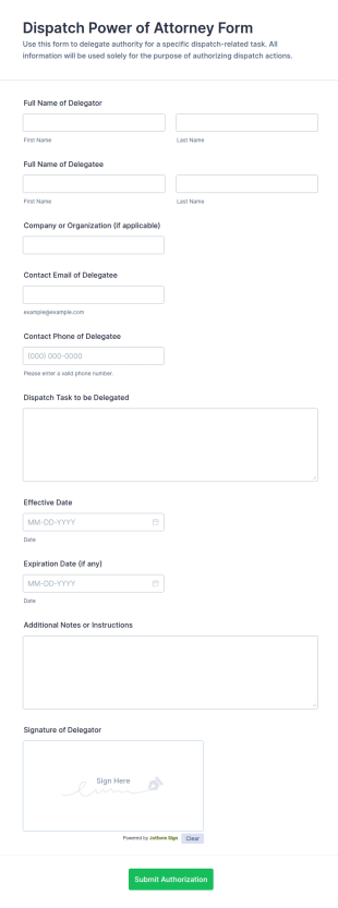 Dispatch Power Of Attorney Form Template