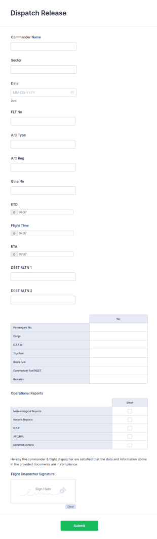 Dispatch Release Form Template