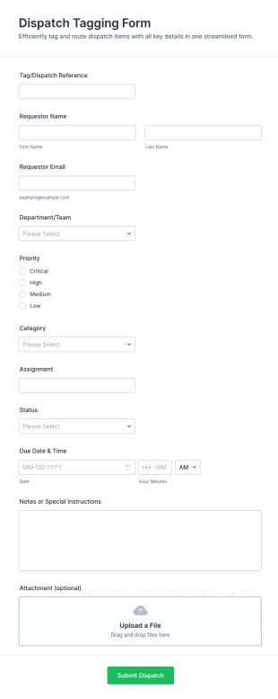 Dispatch Tagging Form Template