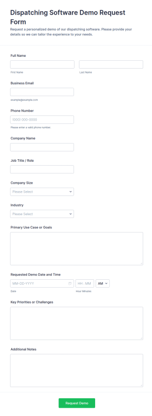 Dispatching Software Demo Request Form Template