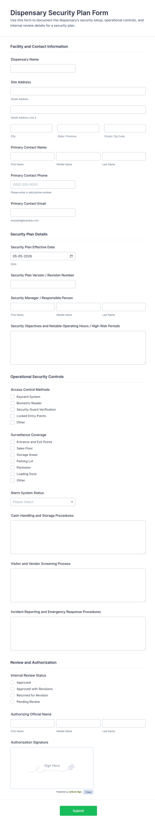 Dispensary Security Plan Form Template