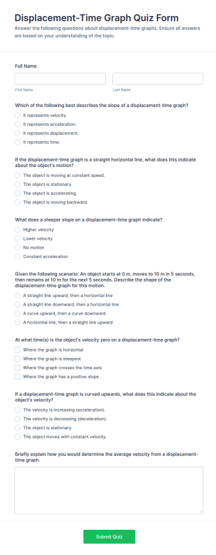 Displacement Time Graph Quiz Form Template