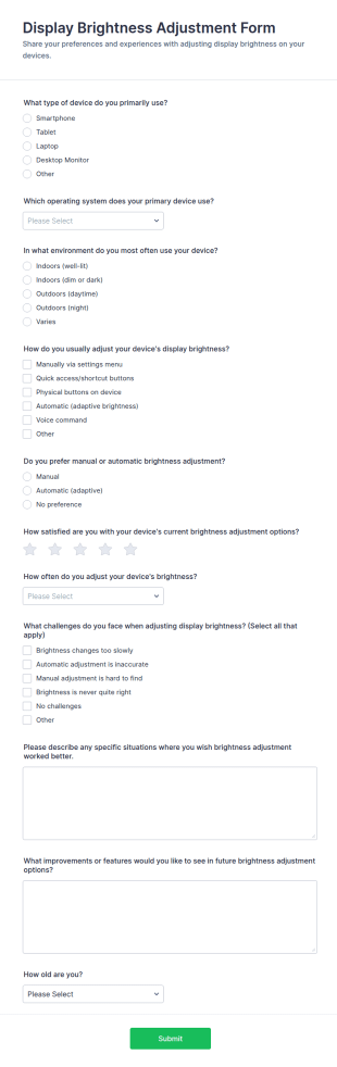 Display Brightness Adjustment Form Template