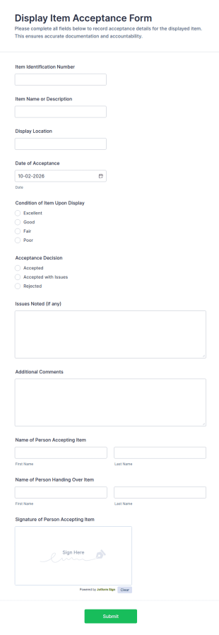 Display Item Acceptance Form Template
