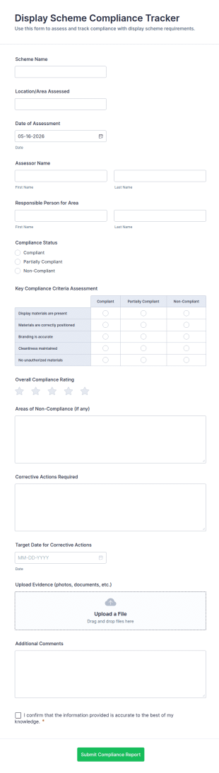 Display Scheme Compliance Tracker Form Template
