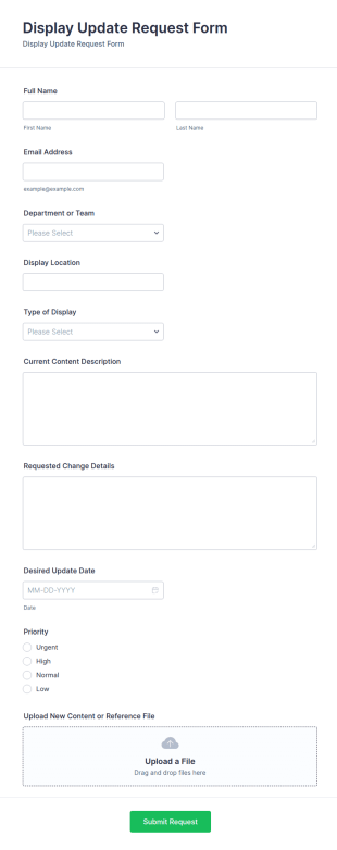 Display Update Request Form Template