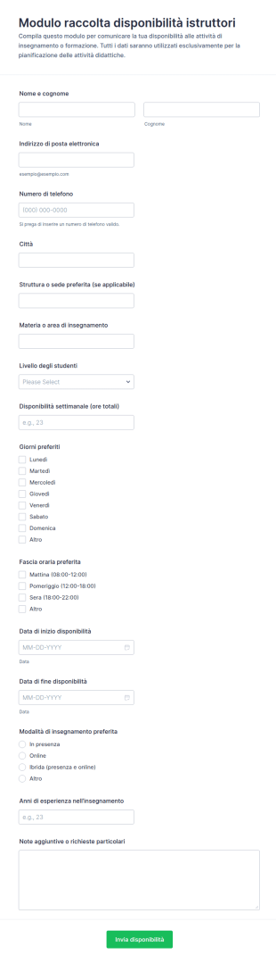 Disponibilità Insegnante Form