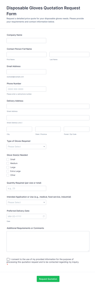 Disposable Gloves Quotation Request Form Template