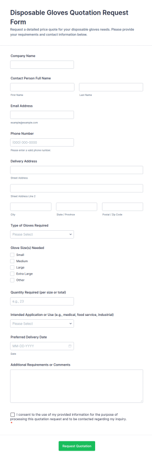 Disposable Gloves Quotation Request Form Template
