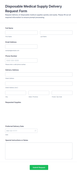 Disposable Medical Supply Delivery Request Form Template