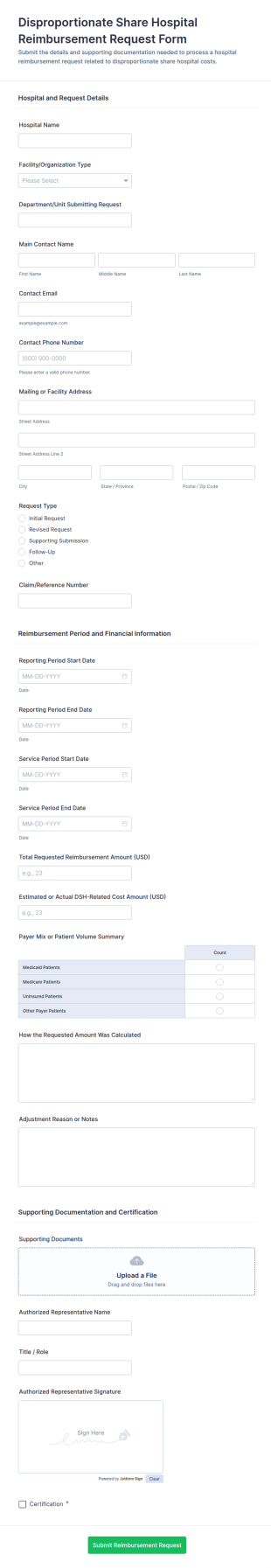 Disproportionate Share Hospital Reimbursement Request Form Template