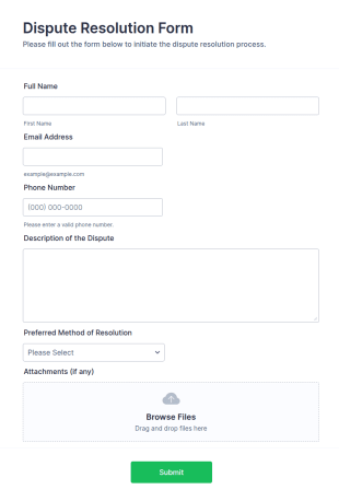 Dispute Resolution Form Template