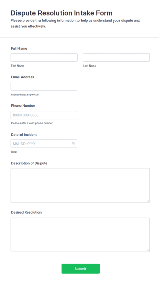 Dispute Resolution Intake Form Template