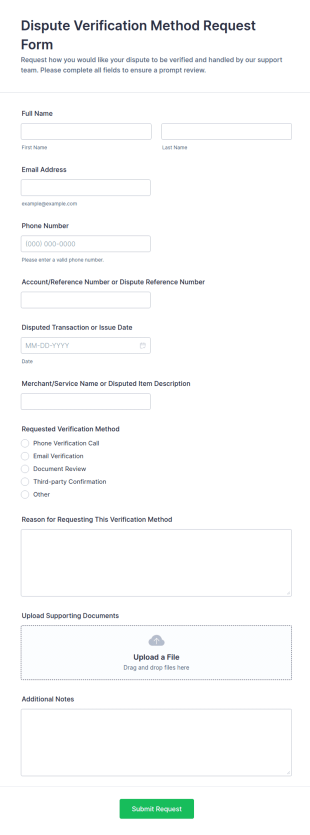 Dispute Verification Method Request Form Template