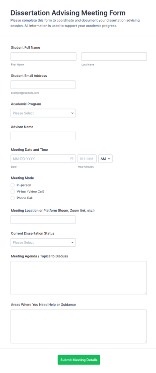 Dissertation Advising Meeting Form Template