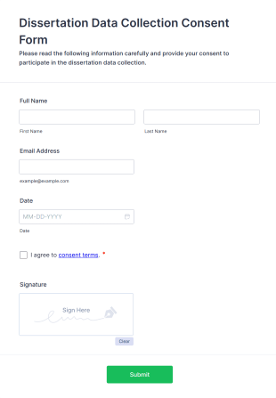 Dissertation Data Collection Consent Form Form Template